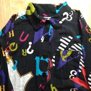 Vintage Ashley Brooke Abstract Numbers & Letters Button Down Shirt